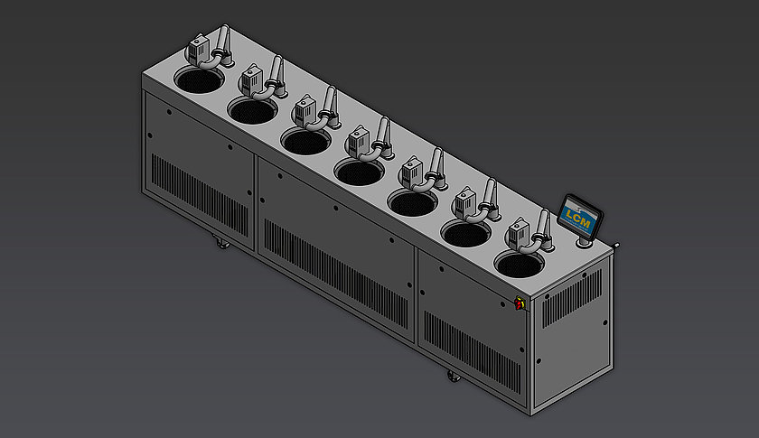 Schokoladenmaschineschokobar zum temperieren und überziehen von Schokolade, als 3D-Render dargestellt.